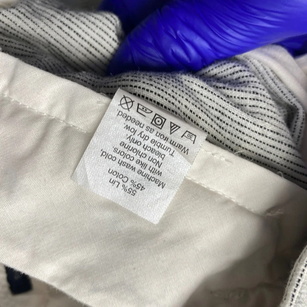 J.Crew Slim Bedford Pants Mens 32x34 White Blue Stripe Linen Blend Dress Casual
